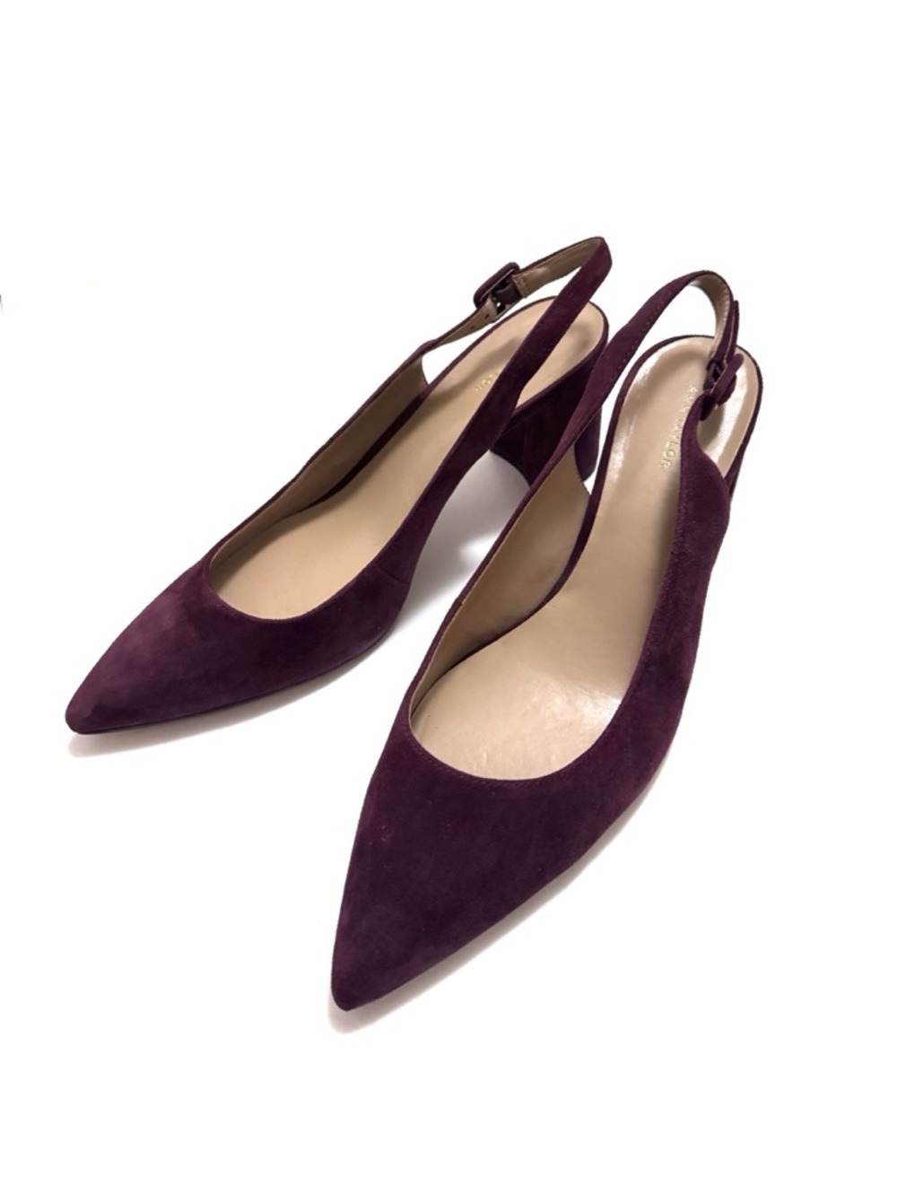 Ann Taylor Brielle Suede Block Heel Slingback Pump in Dark Plum Kiss 9.5 - Picture 4 of 12